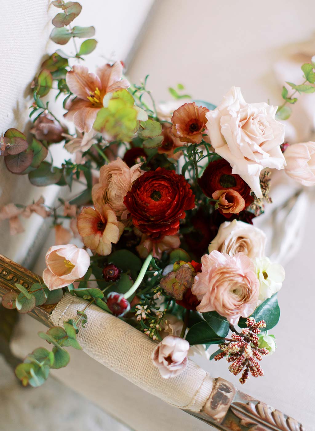 Red pink and blush wedding floral bouquet