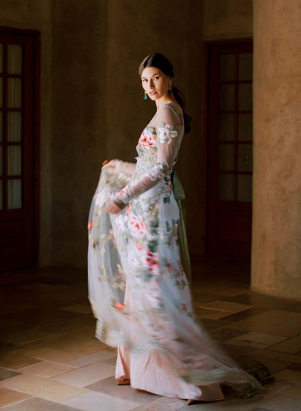 Claire Pettibone colorful wedding dress Flora