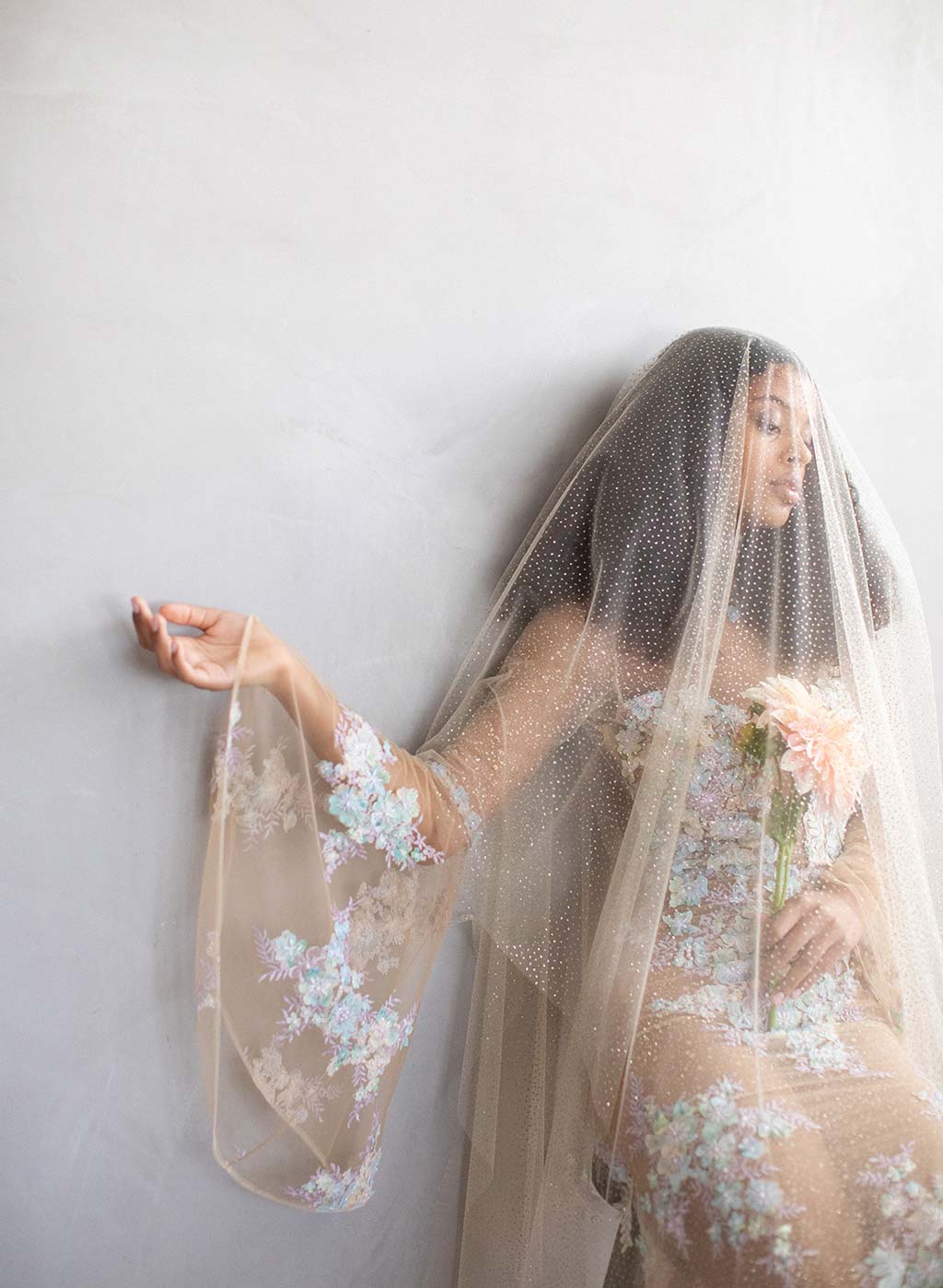 Claire Pettibone wedding dress with wedding veil
