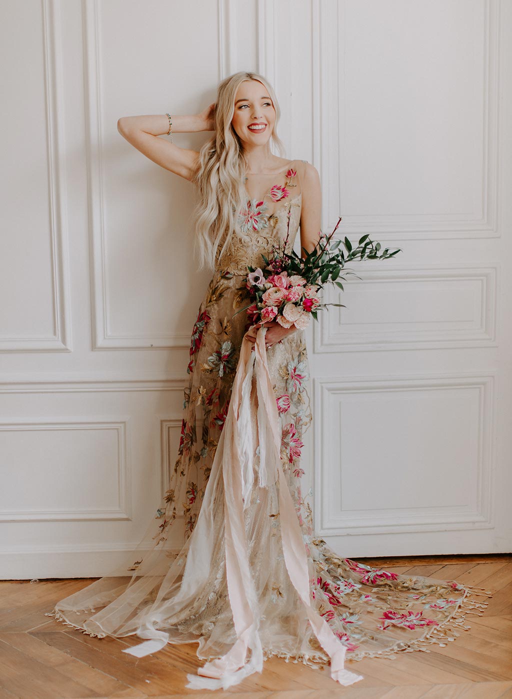 Shangri-La Color embroidered wedding dress by Claire Pettibone