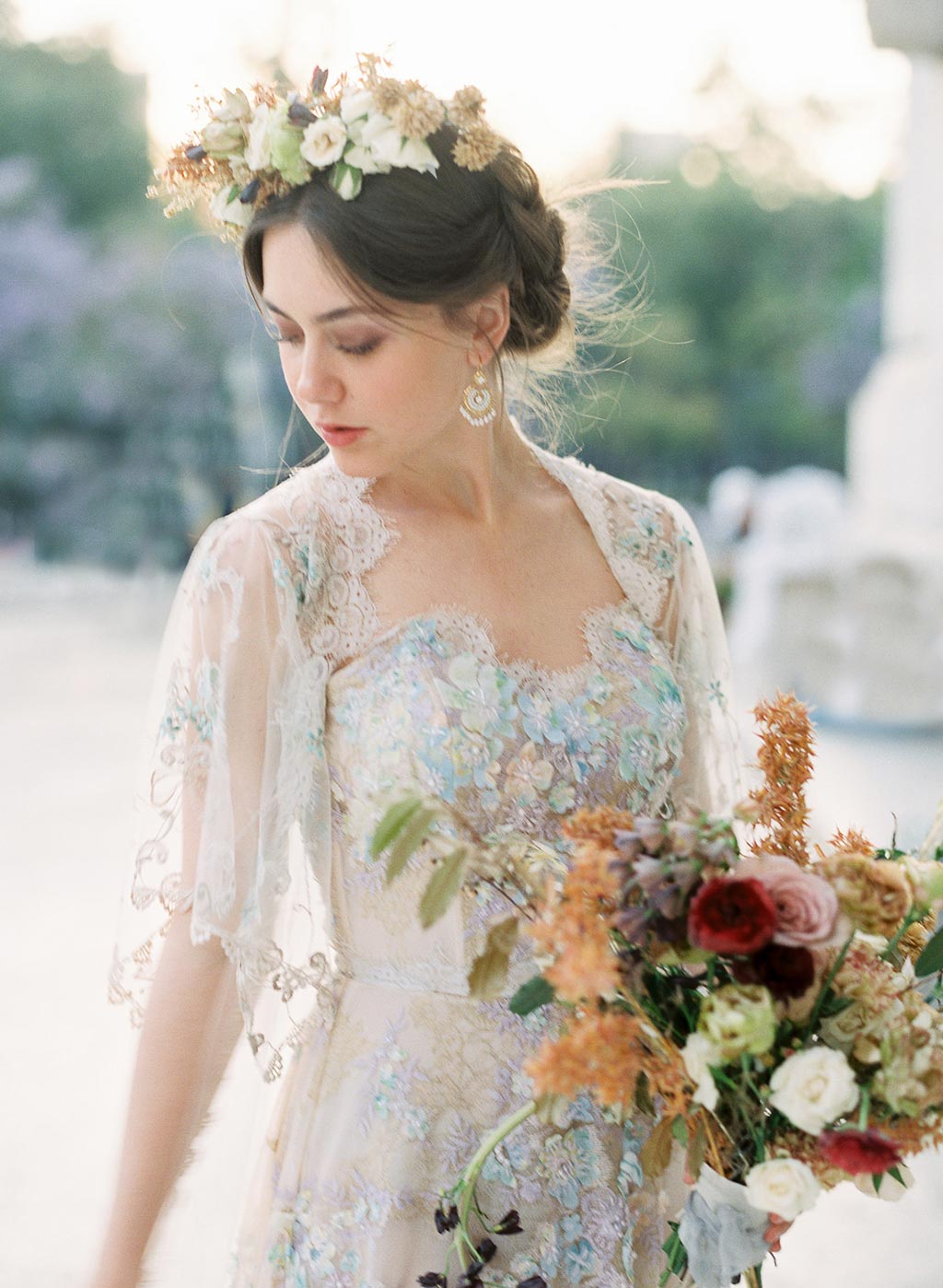 Wedding Dress with colorful bouquet