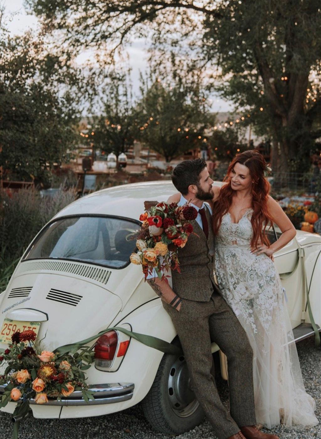 Bride Sasha wearing Claire Pettibone Gown Desert Rose