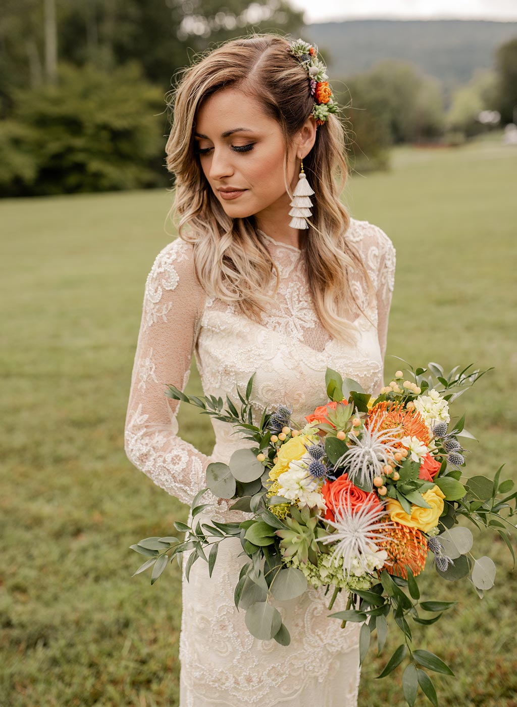 Bride Meg in Pearle wedding Dress by Claire Pettibone