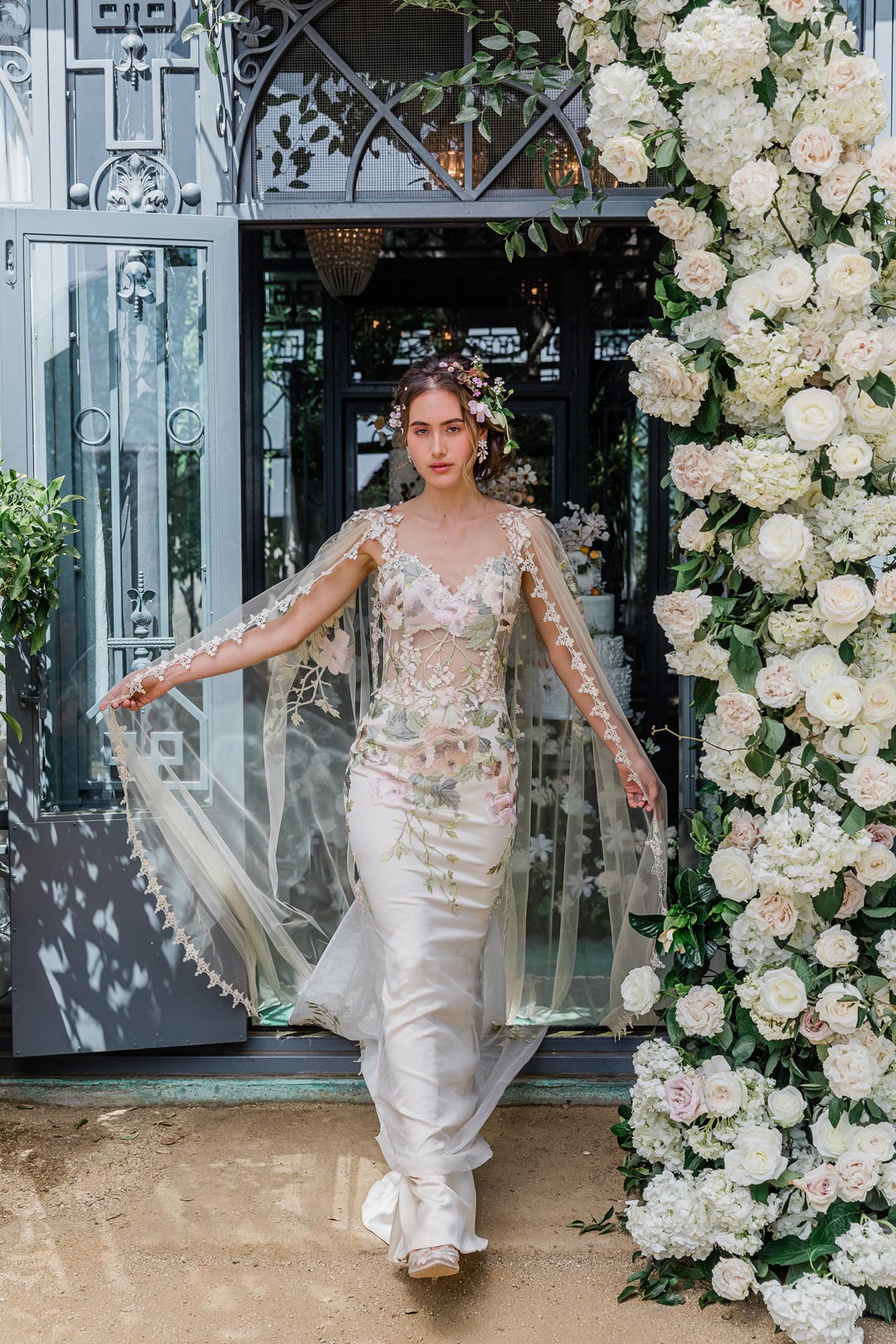 Peony Wedding Dress with Custom Sleeve Design by Claire Pettibone