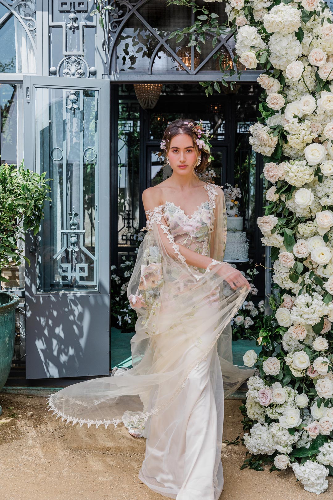 Peony Wedding Dress with Custom Sleeve Design by Claire Pettibone
