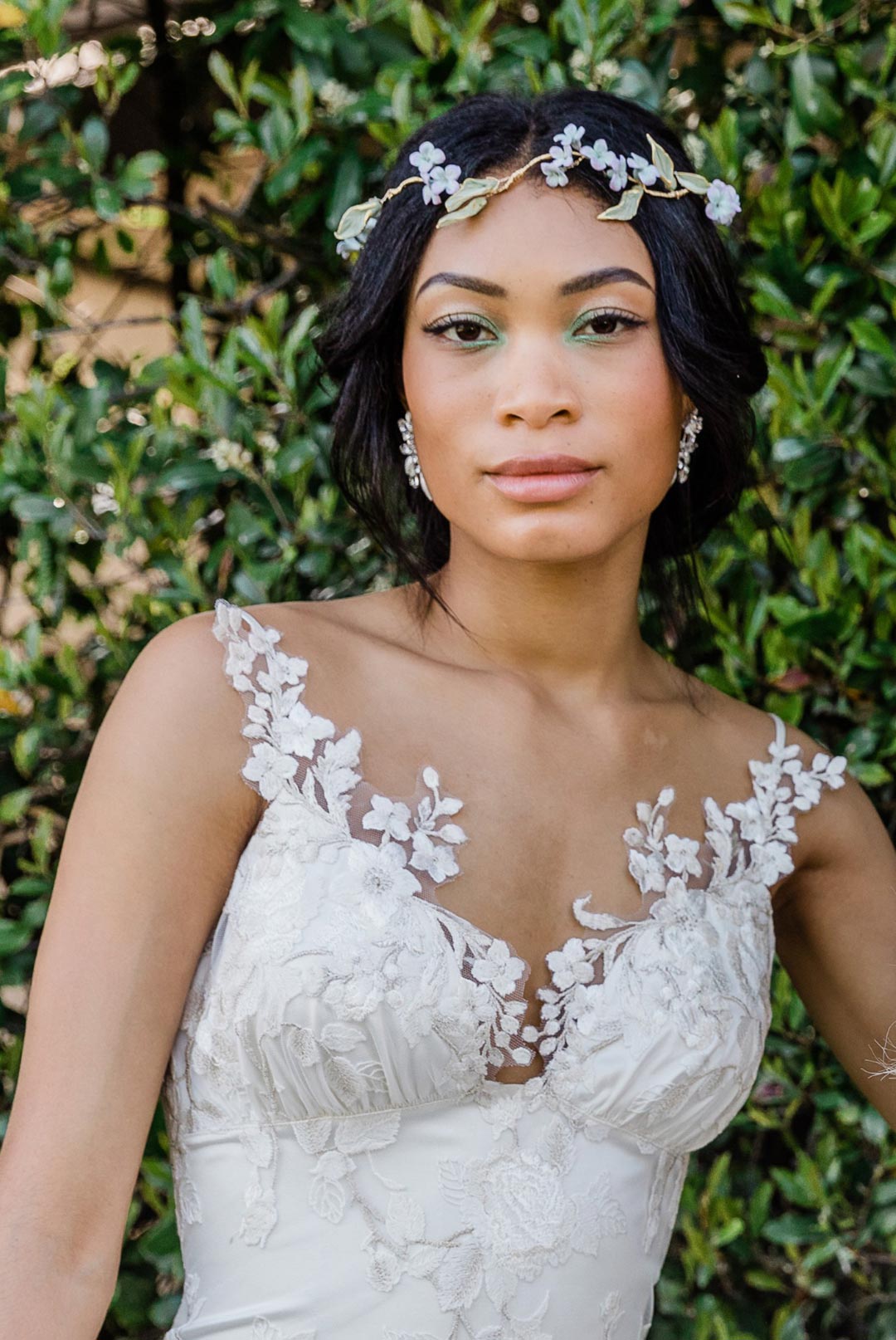 Lace and embroidery detail on wedding dress