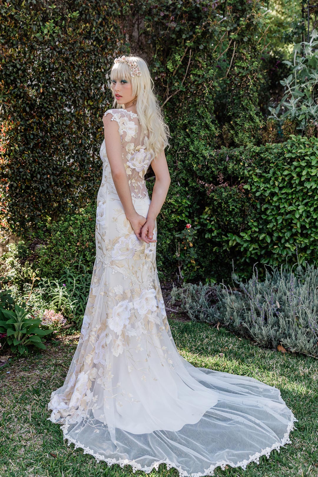 Claire Pettibone Cherry Blossum Wedding Dress Floral Weddind Dress Train
