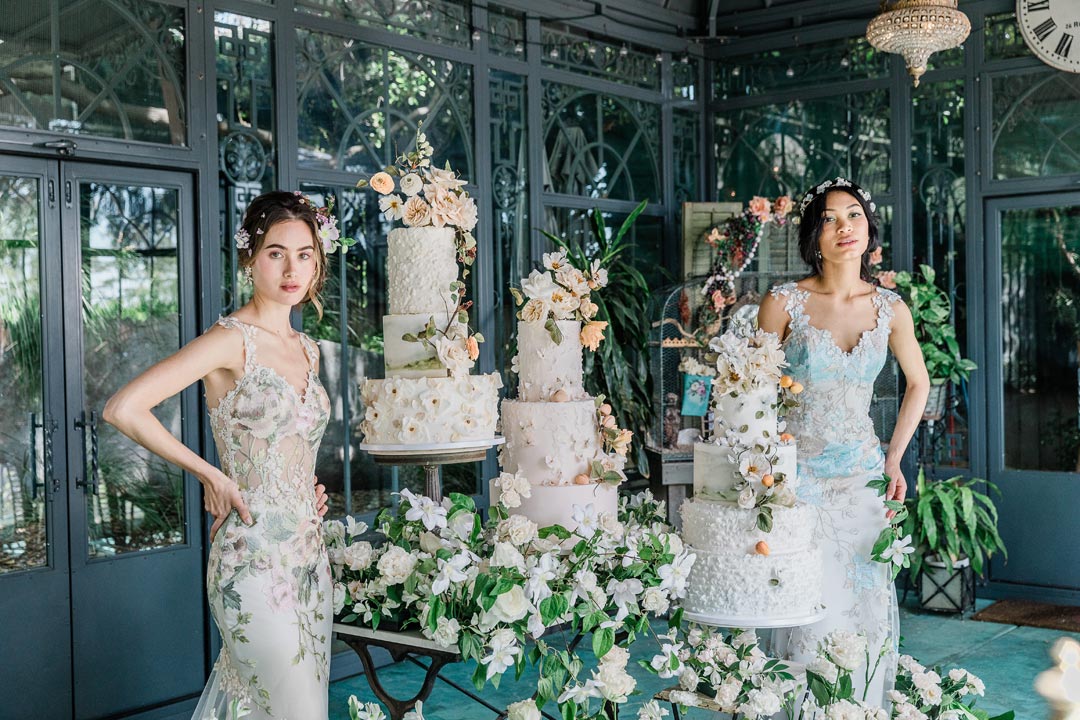 Bride Models in ClairePettibone Designed wedding dresses by Wedding Cake Displays