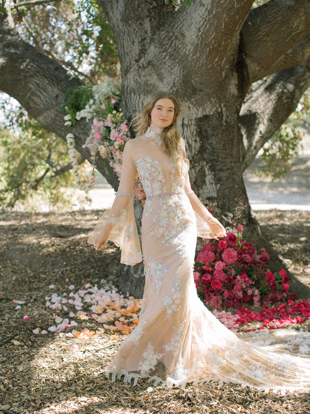Venus Couture Wedding Dress with Color Long Sleeves designed by Claire Pettibone
