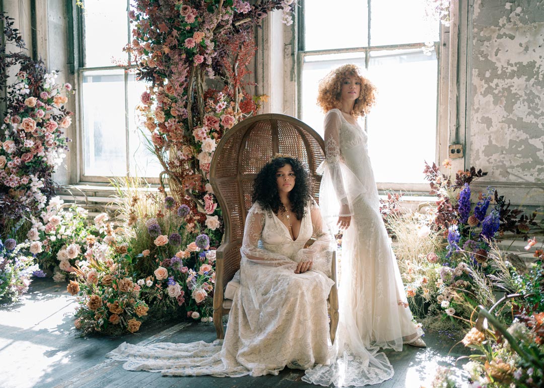 Claire Pettibone Couture Designs Filigree and Arabesque Long Sleeve Dresses Adorned Collection