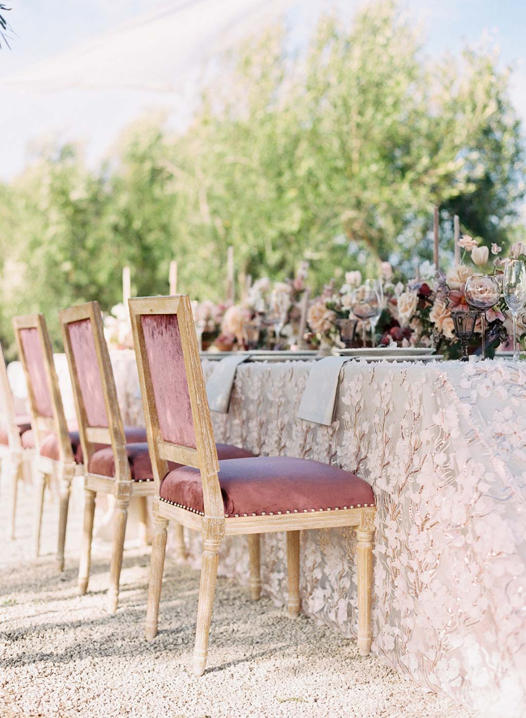 Wedding Table Setting Velvet Chairs Sunstone Winery
