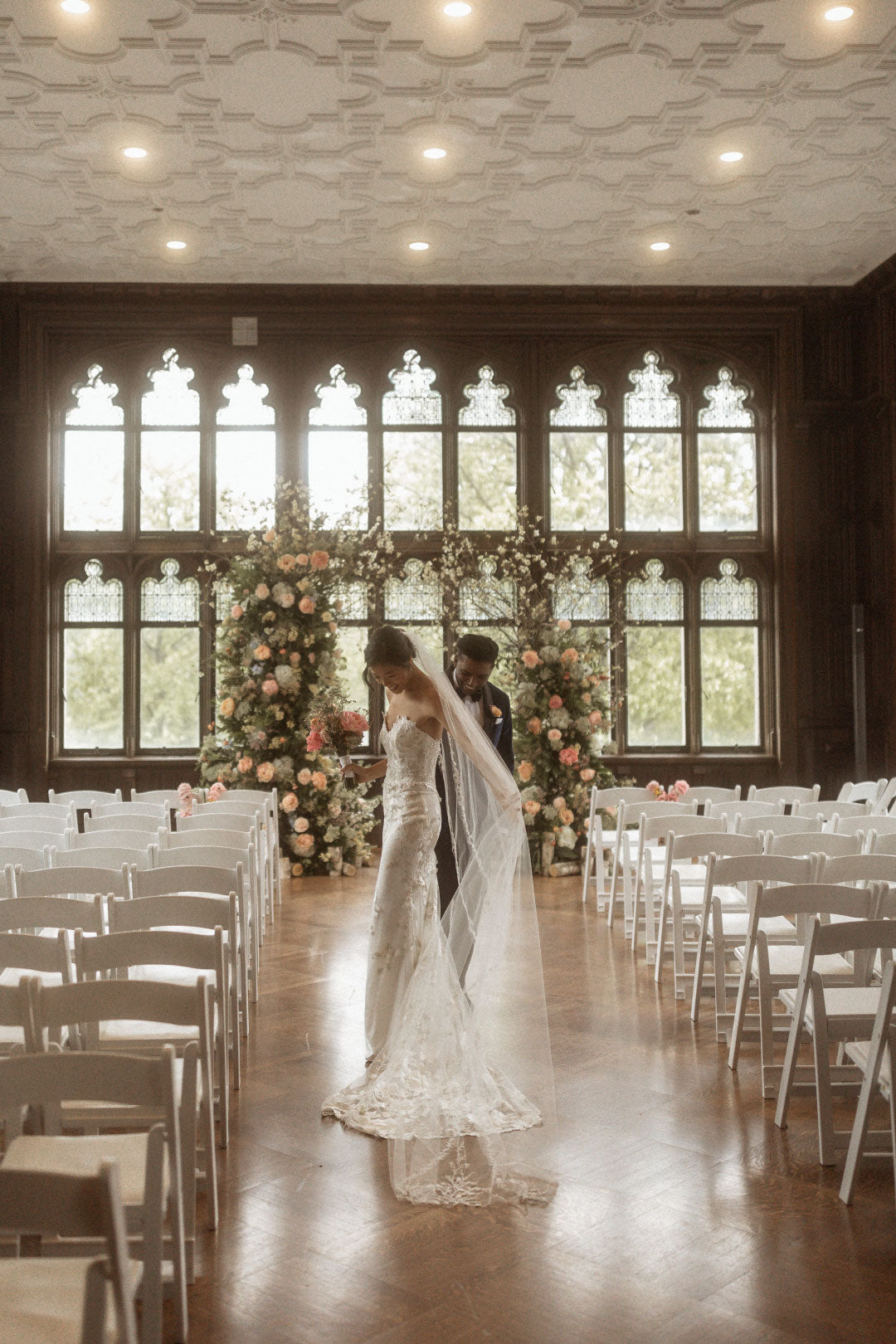 Bride and Groom in wedding ceremony venue before guest