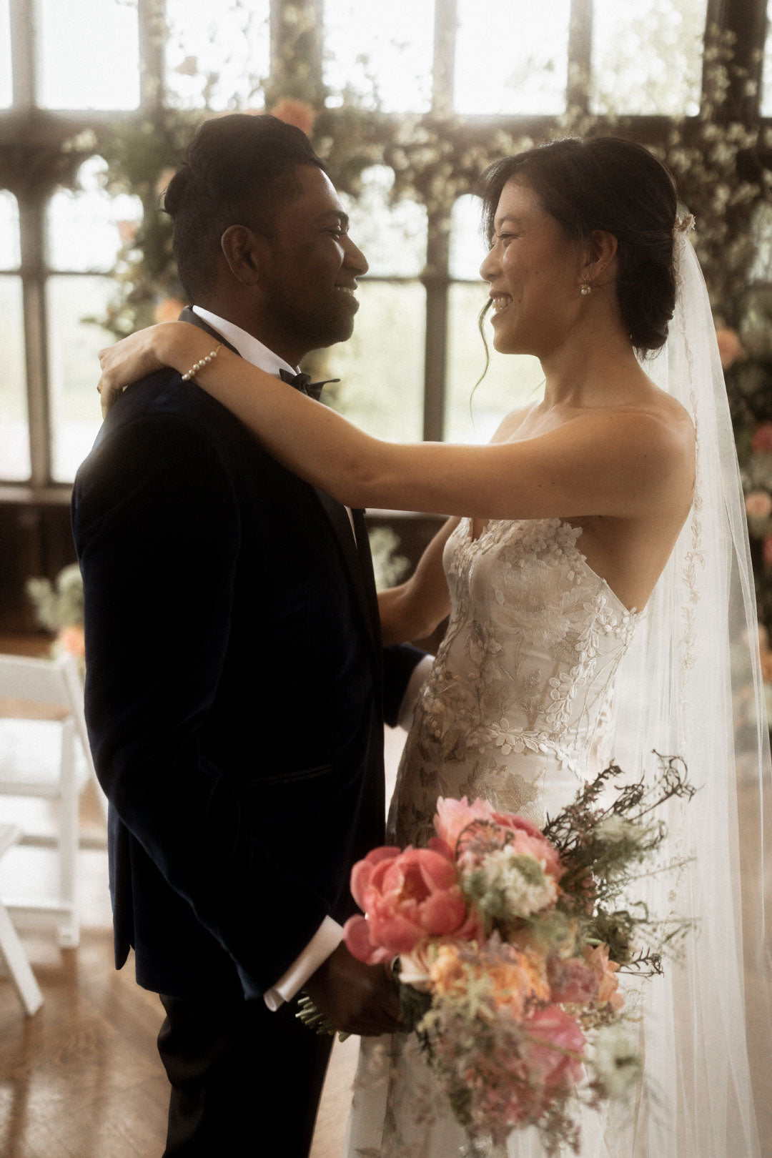 Bride and Groom Embrace