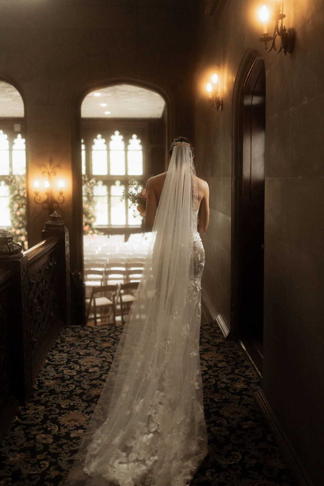 Bride walking in wedding Veil