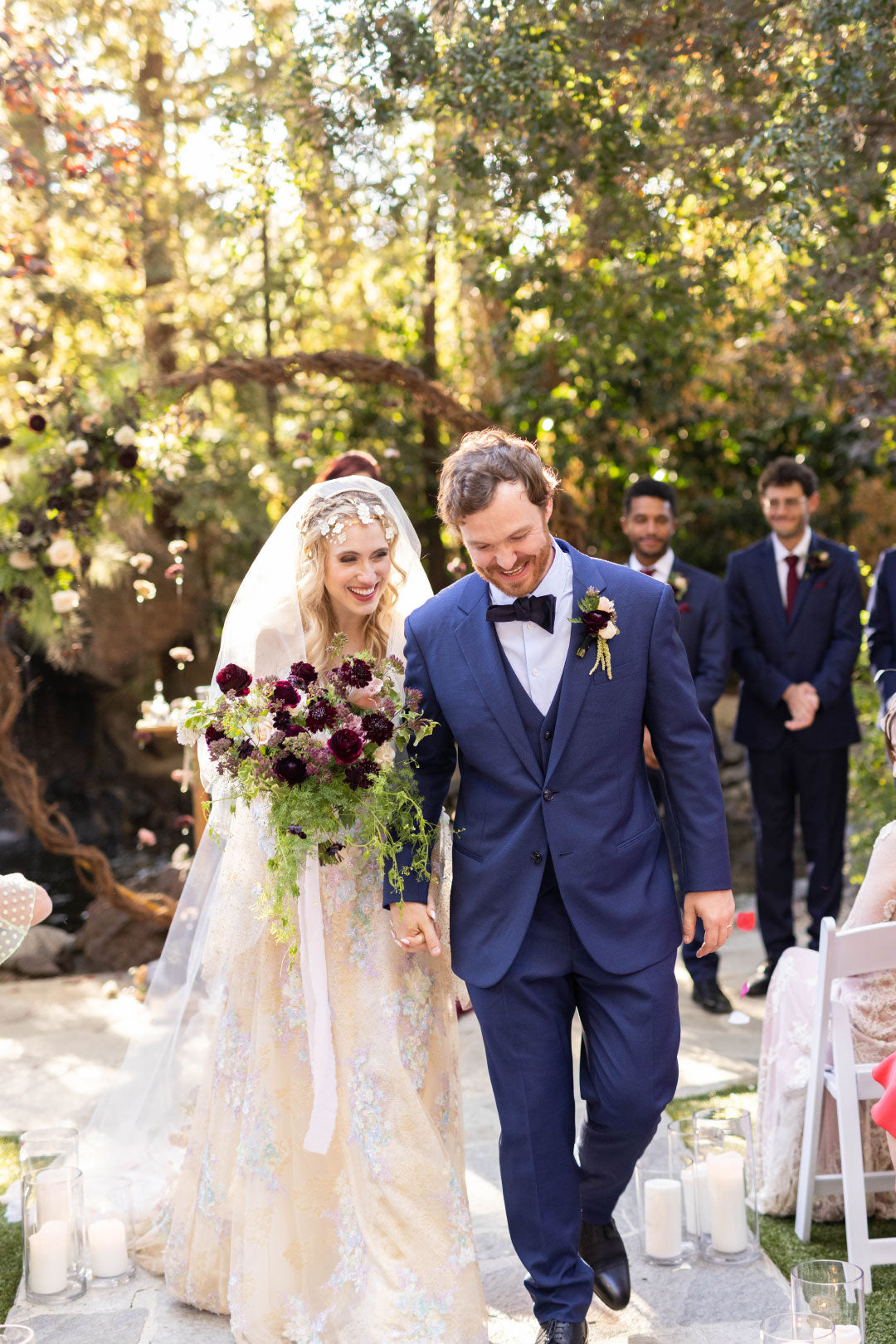 Bride and Groom Walking Aisle after Ceremony