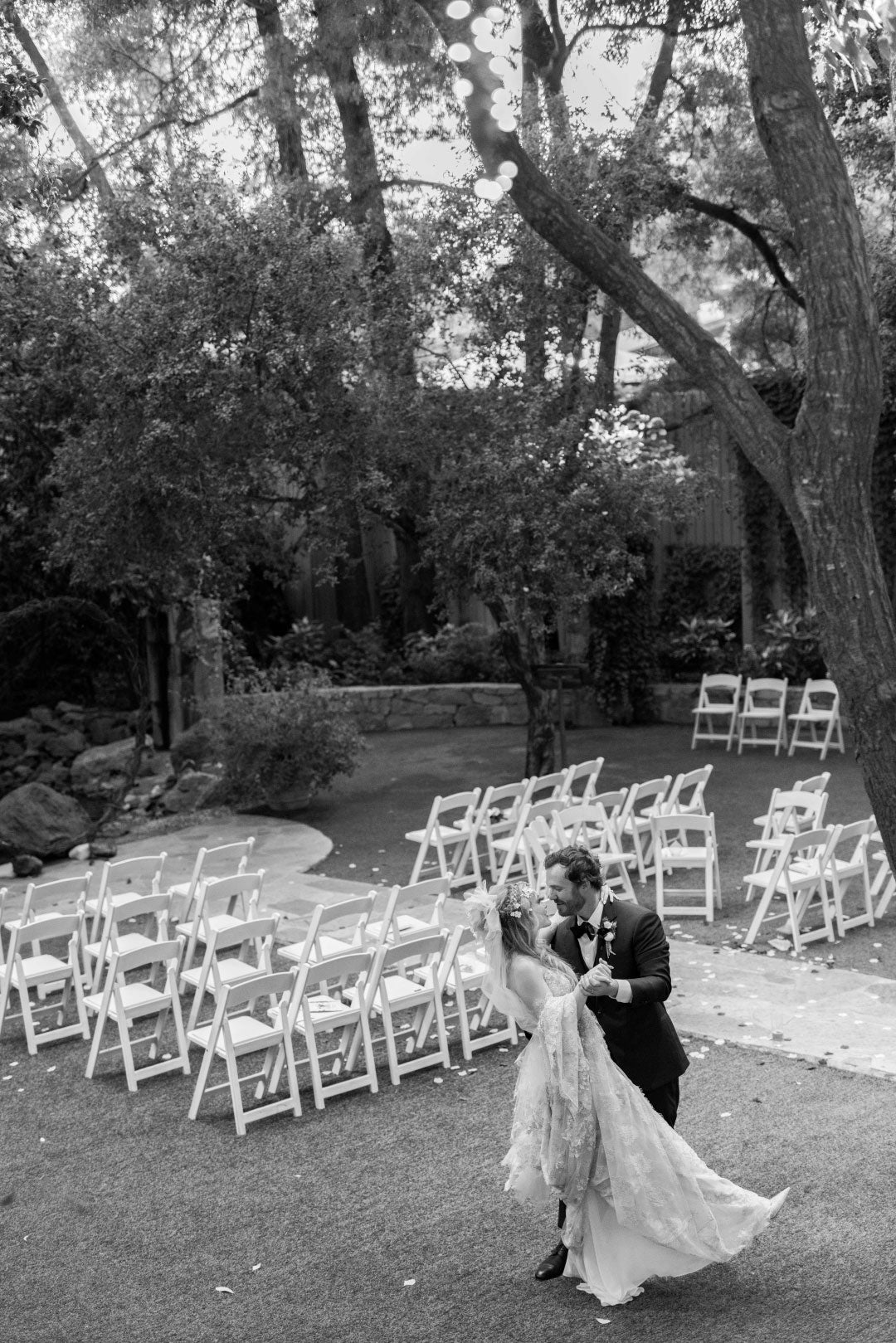 Bride and Groom embrace after wedding ceremony Wedding Portratits