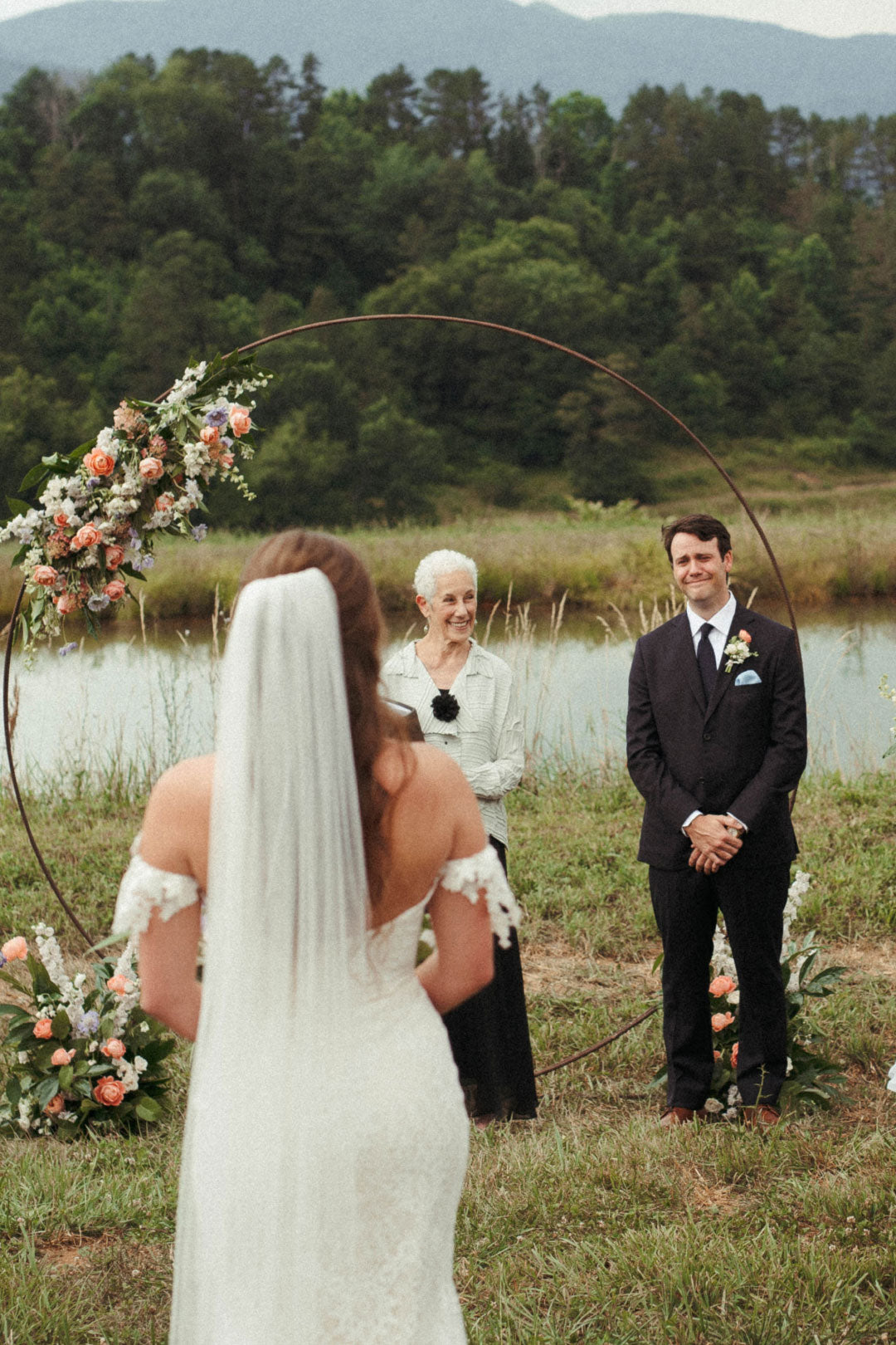 Outdoor wedding venue Bride and Groom with Officiant