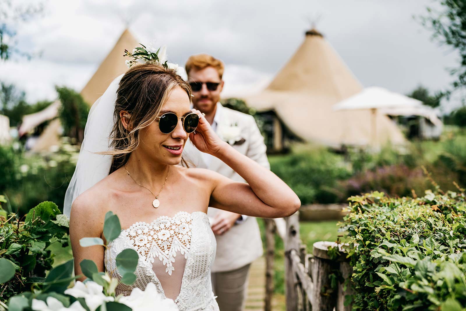 Bride wearing sunglasses