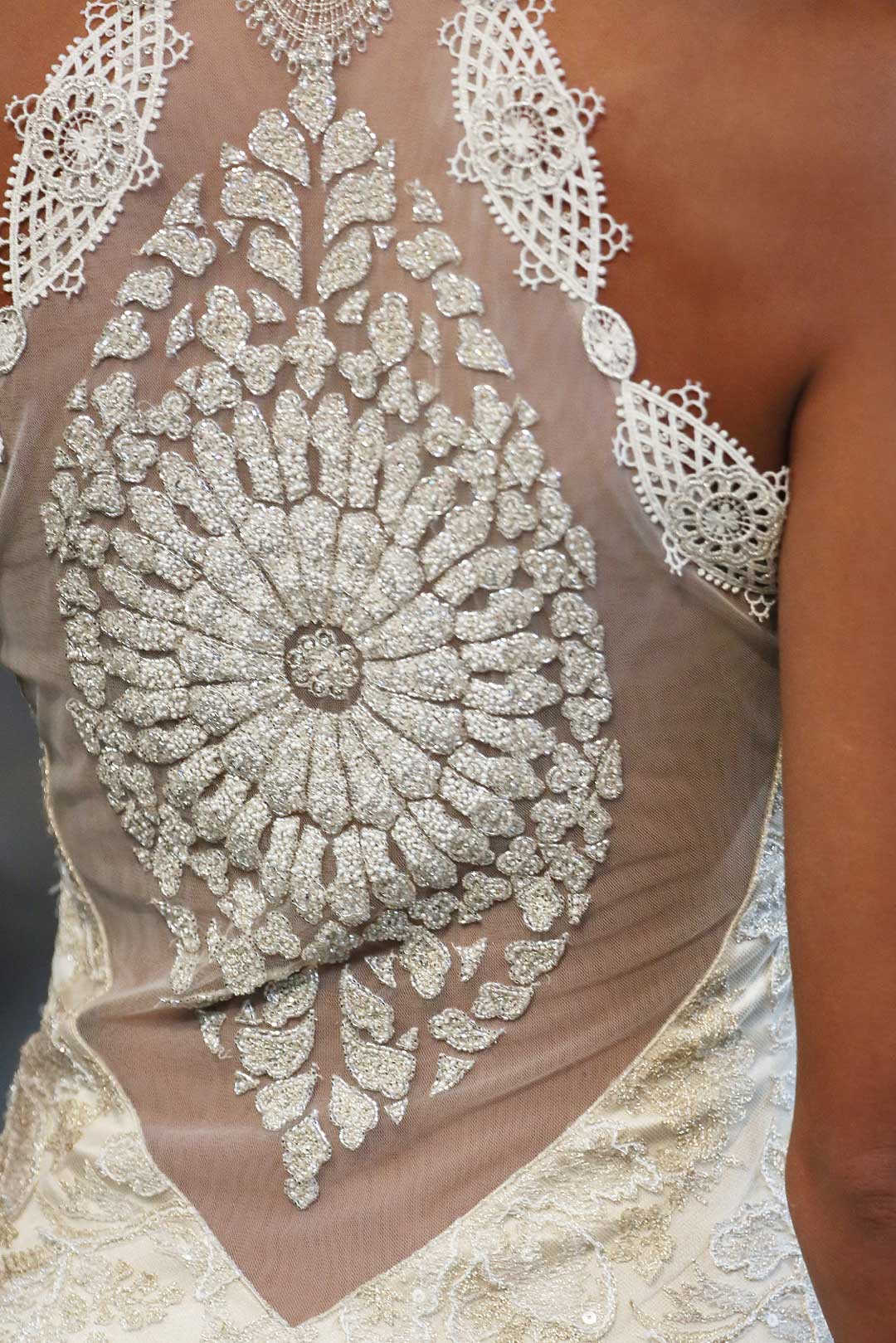Back Halter Wedding Dress with Beaded Applique Designed by Claire Pettibone