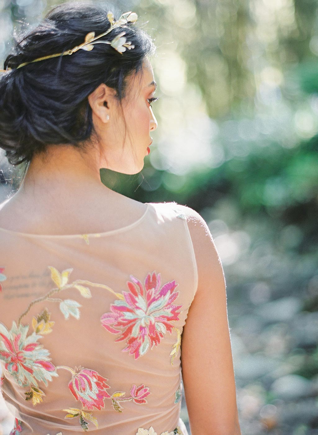 Wedding Dress Detail Back embroidered with multi color