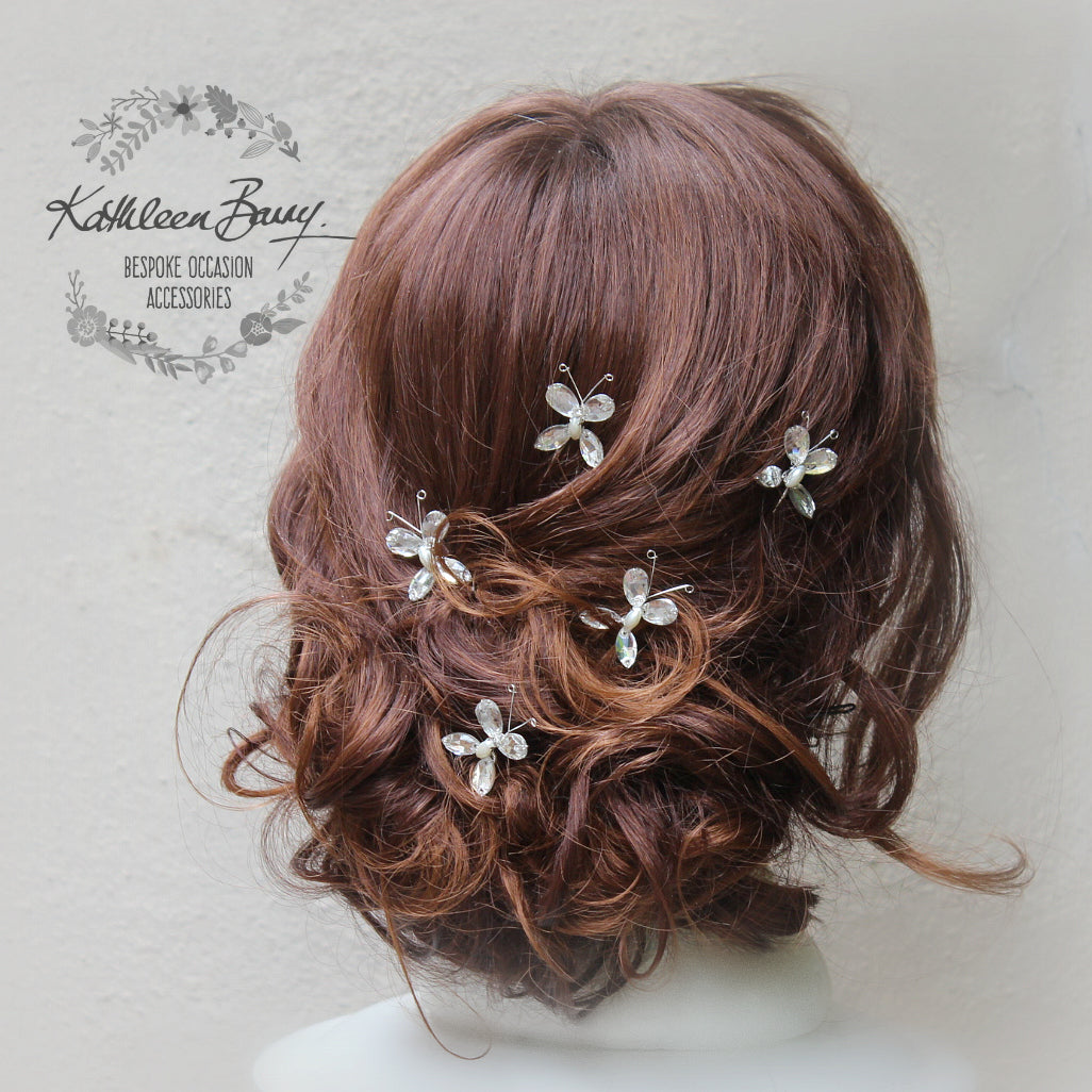 Butterfly hair pins accessories clips Rhinestone gold silver rose gold –  Kathleen Barry Bespoke Occasion Accessories