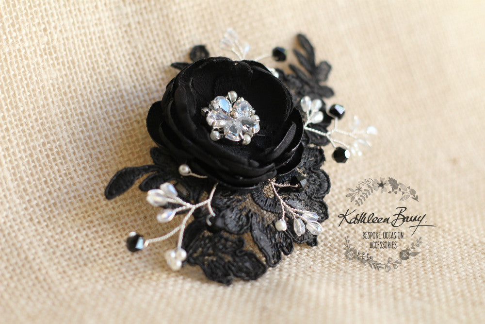 Rosaline Bridal Hair Clip in Black Lace 