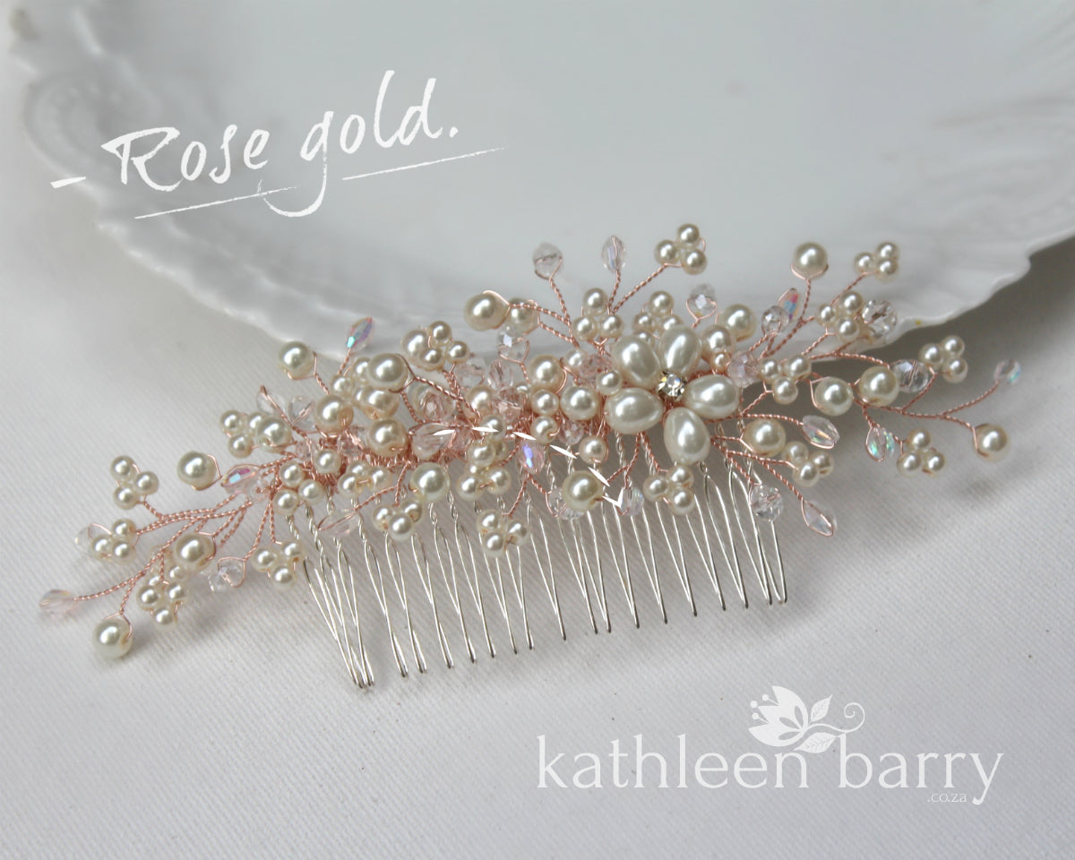 gold pearl hair comb