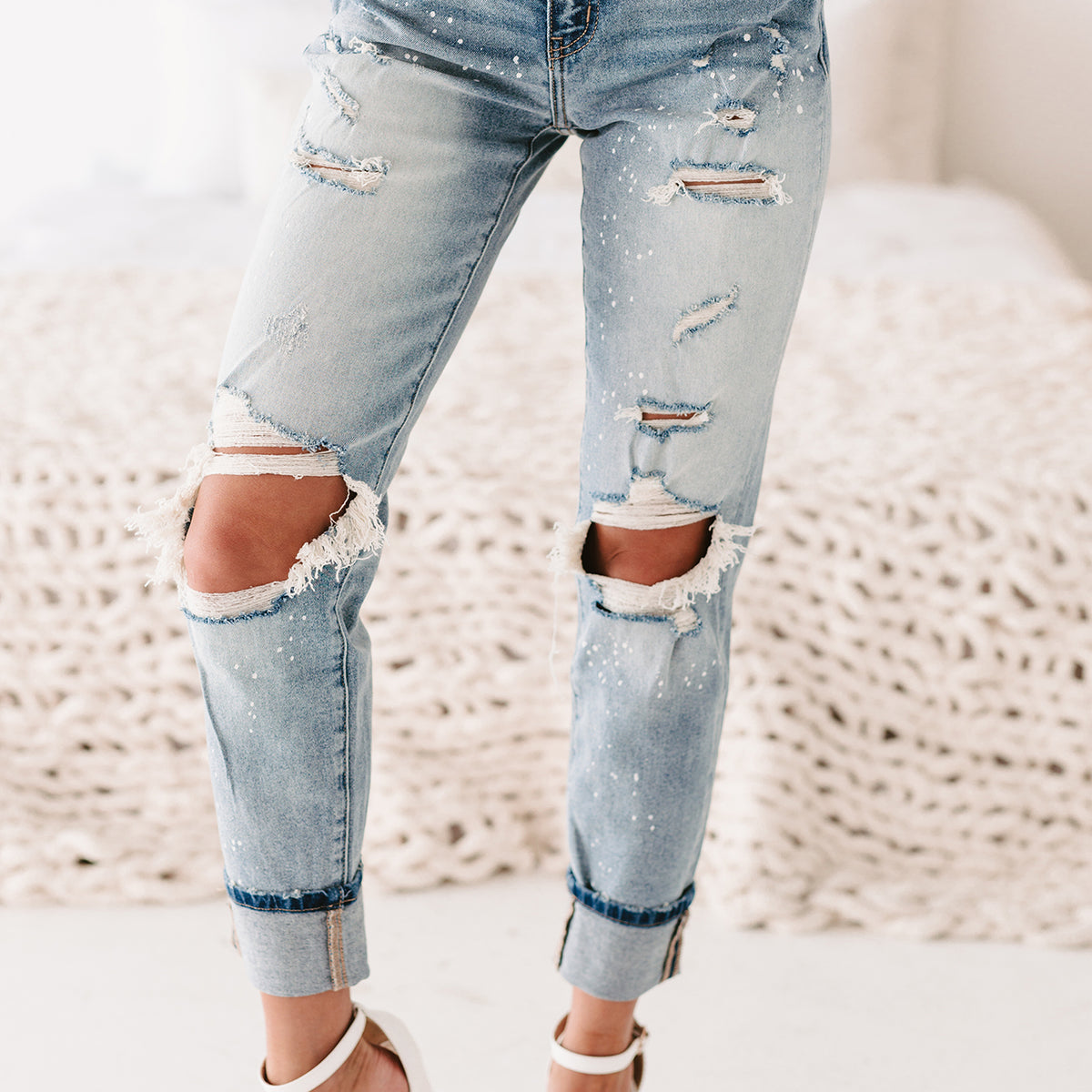 Kancan High Rise Paint-Splatter Distressed Jeans (Lig – NanaMacs