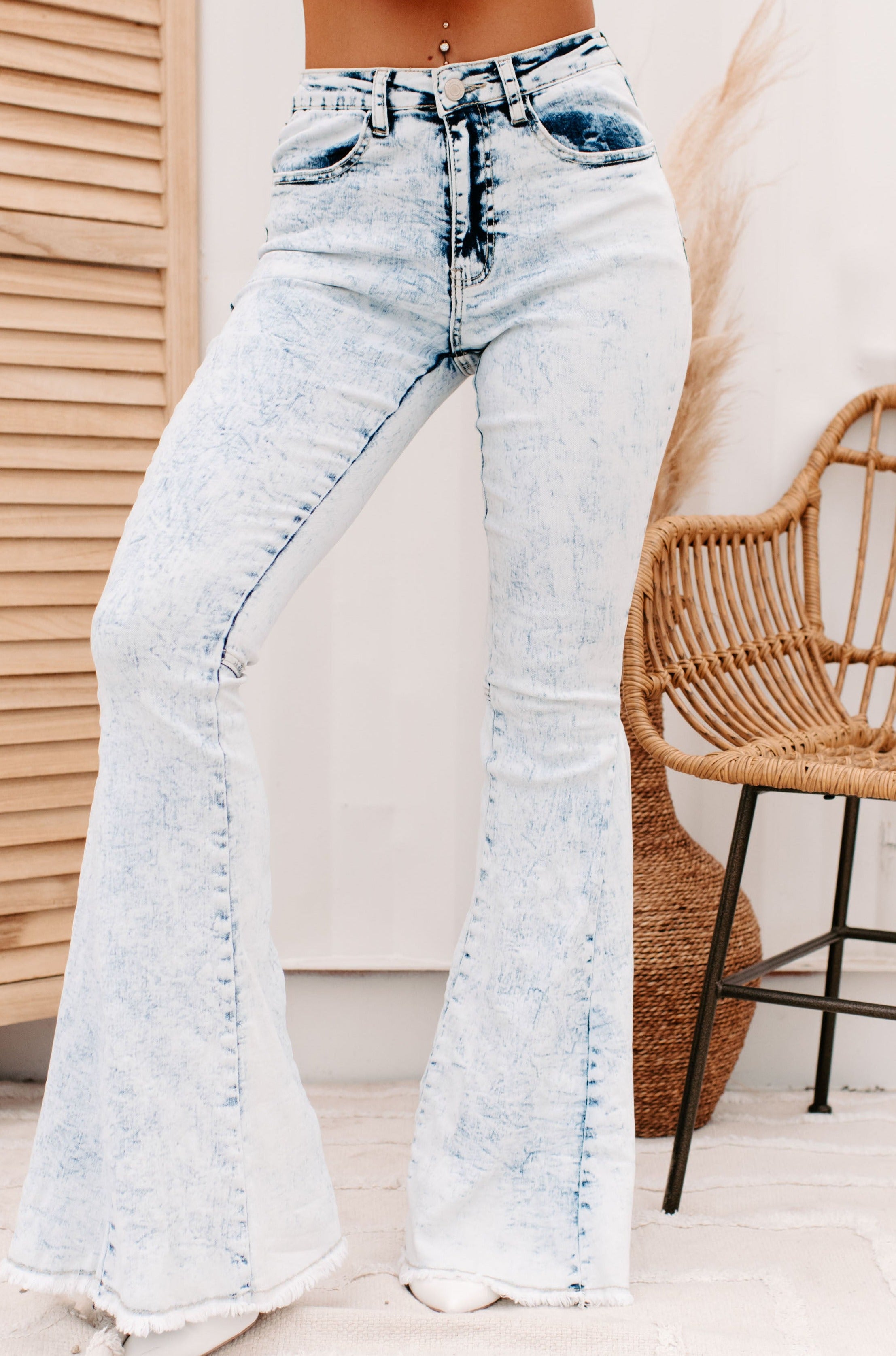 Keeping Secrets High Rise Acid Wash Flare Jeans (Light) – NanaMacs