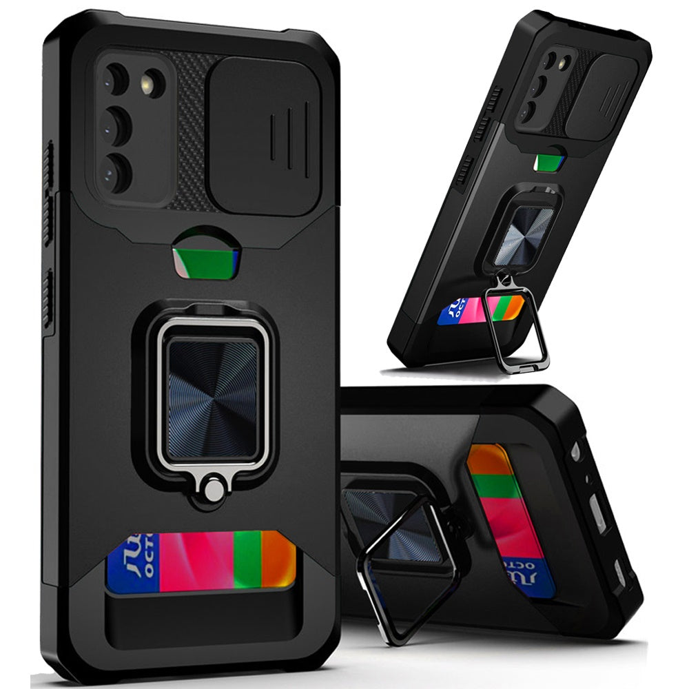 For Samsung Galaxy S22+ Plus Wallet Case with Ring Stand, Slide Camera Cover & Credit Card Holder, Military Grade Shockproof Phone Case Cover