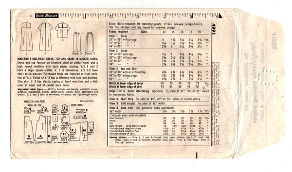 Simplicity 4991 Womens Maternity Tent Dress Top Skirt 1960s Vintage