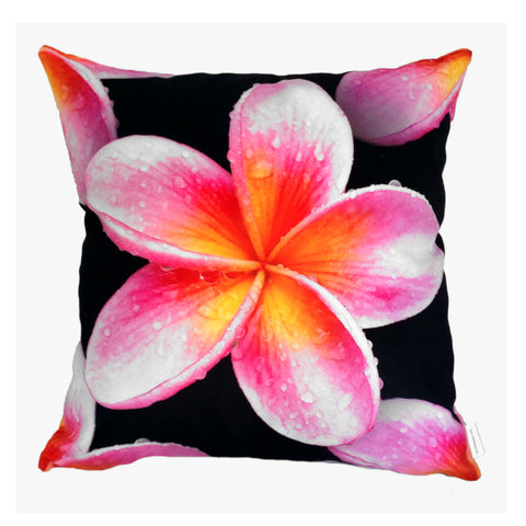 NEW Pink Frangipani Plush Cushion Cover - Quirky Happy