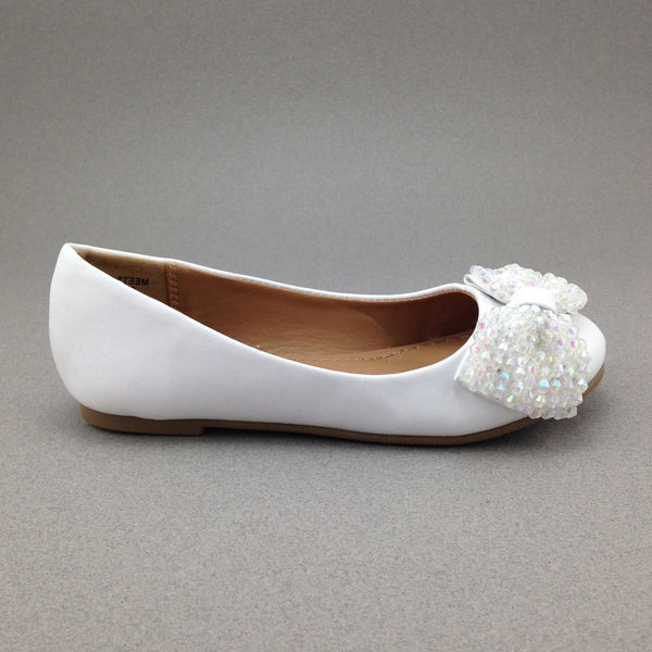 Girls White Beaded Bow Flats | Shoes 
