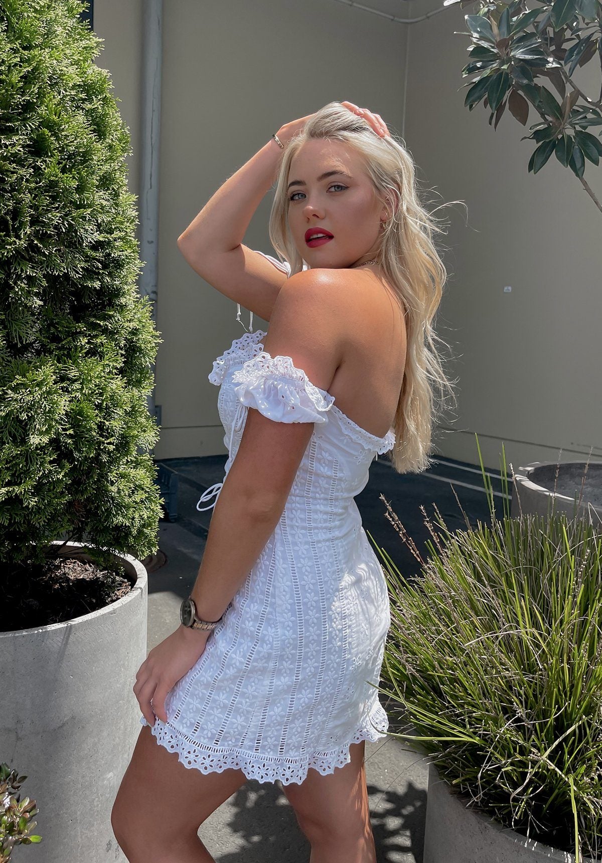 Anabelle Eyelet Lace Up Dress