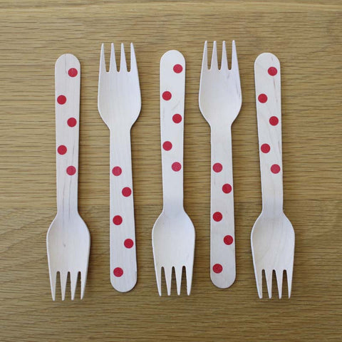 Wooden Forks-Red Dots x 10