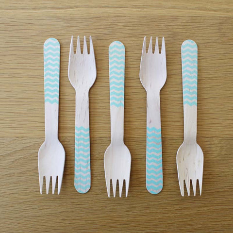 Wooden Forks-Aqua Chevron x10