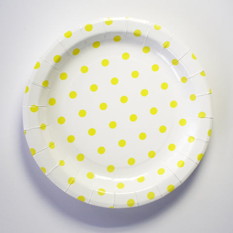 23cm Plates – Yellow & White Polka Dot