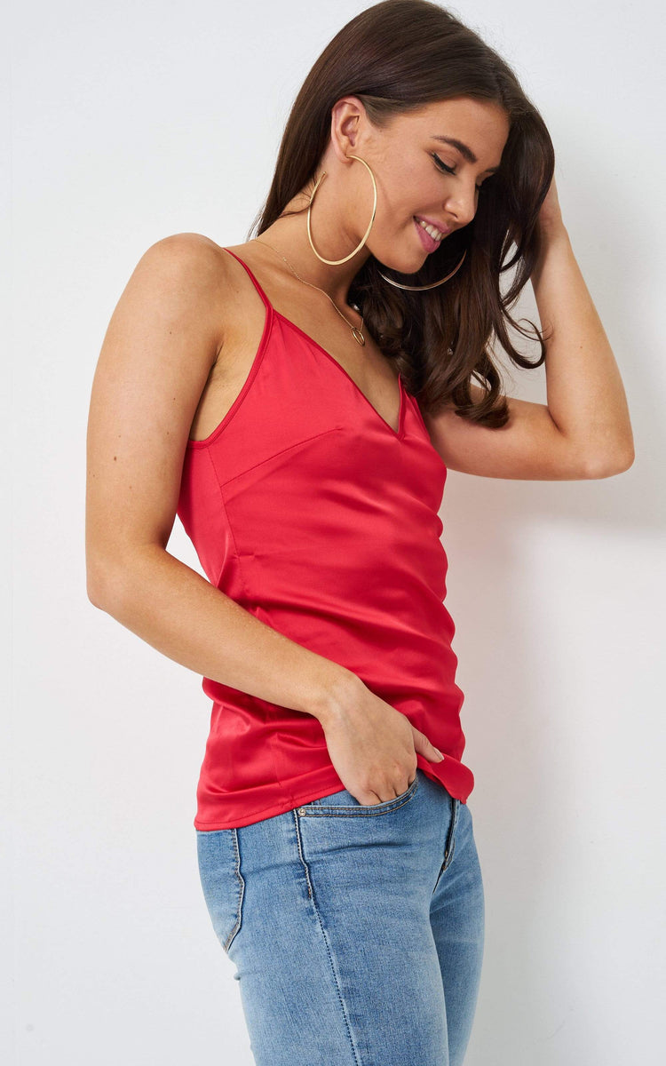 red satin cami top