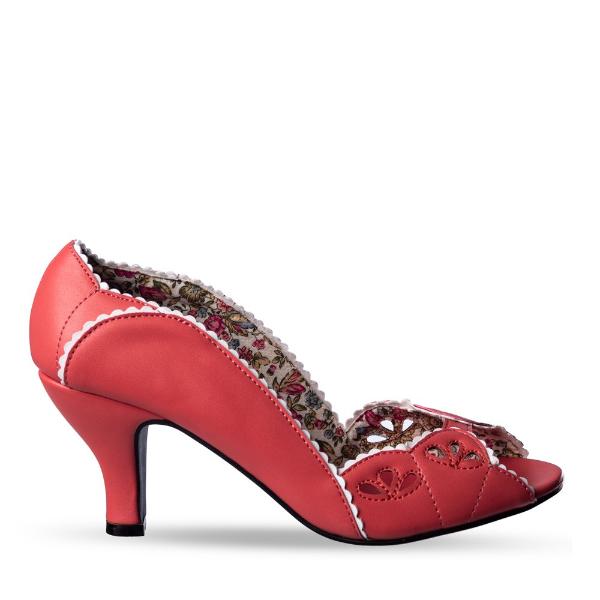 Vintage Coral Pink Peep Toe Heels 