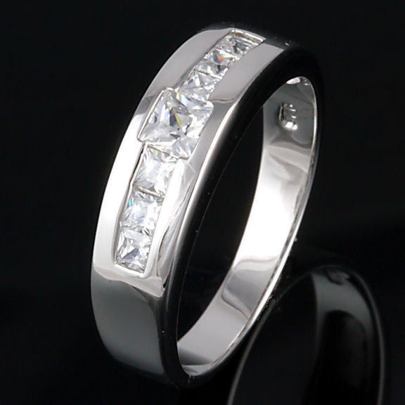 Adonis Mens Large 5 Carat Solitaire Ice on Fire CZ Silver Band Ring