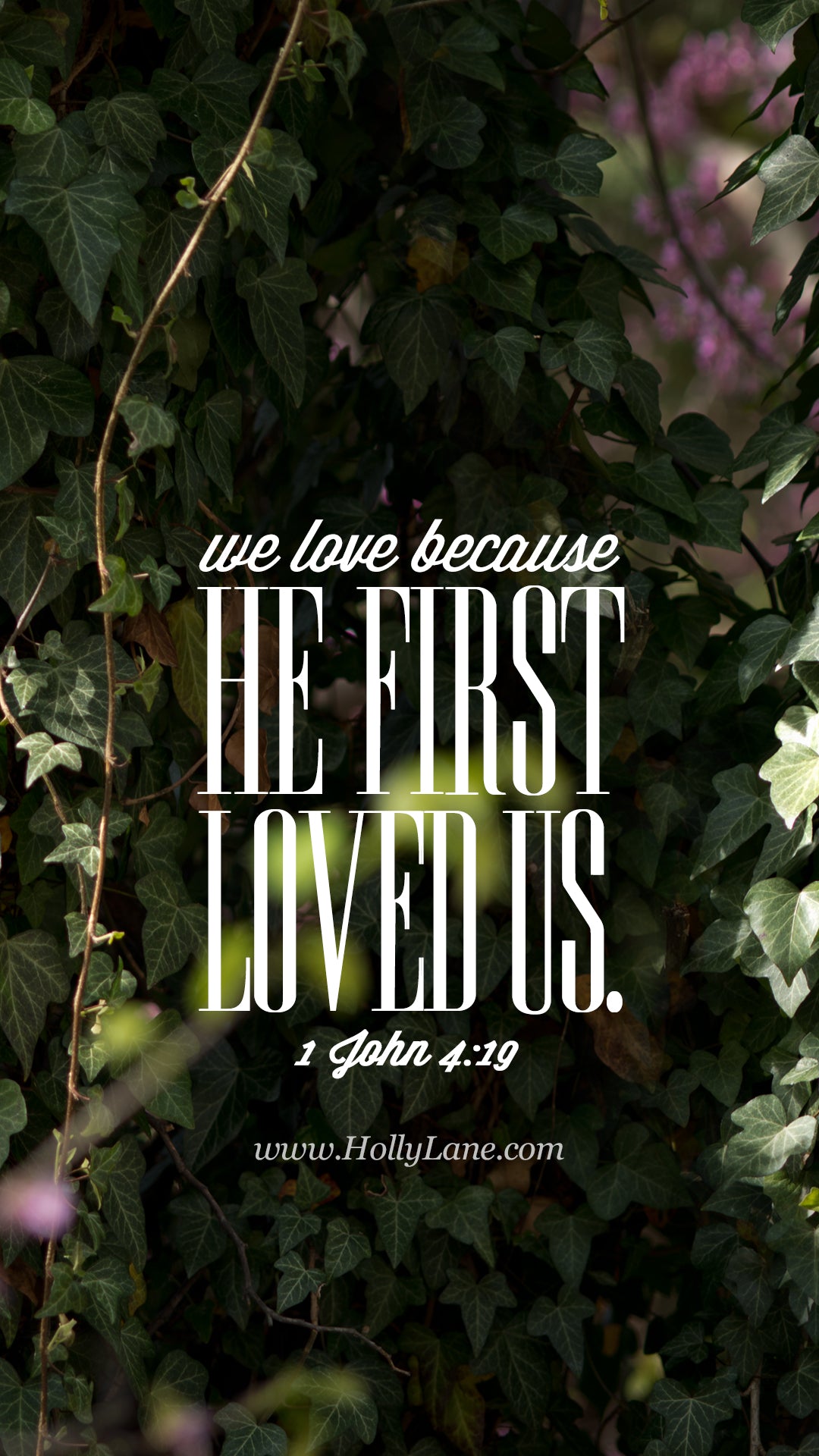 “We love because He first loved us.” 1 John 4:19 Enjoy this free mobile wallpaper by Holly Lane and check out Hearts Connected collection inspired by this verse.