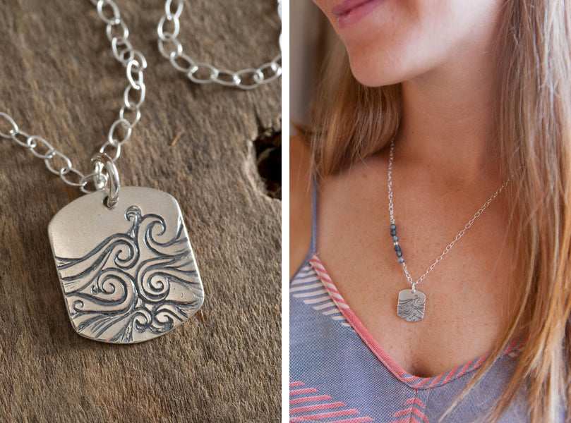 Swirling waves carved in sterling silver reminds us that often in the chaos of this crazy, busy world we need to, “Be still, and know that I am God.” Psalm 46:10 Holly Lane Christian Jewelry