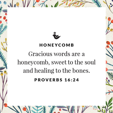 Gracious words are a honeycomb, sweet to the soul and healing to the bones. Proverbs 16:24