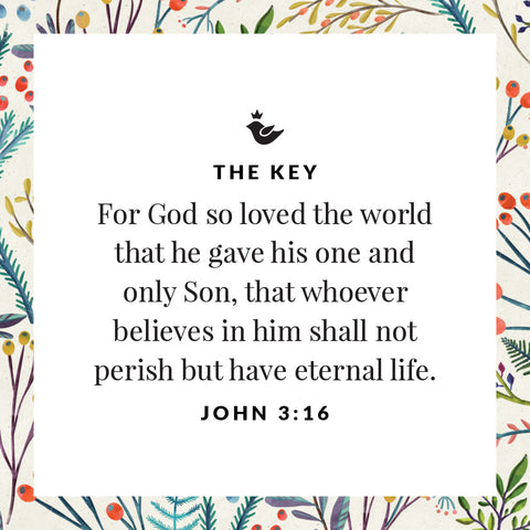 For God so loved the world that he gave his one and only Son, that whoever believes in him shall not perish but have eternal life. John 3:16