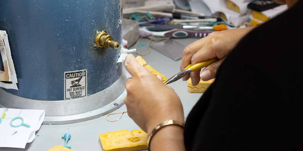 At the workshop - pulling wax from the molds