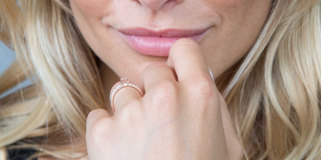 Beauty in simplicity. a rose gold stacker set - diamond eternity band and heart slice ring.