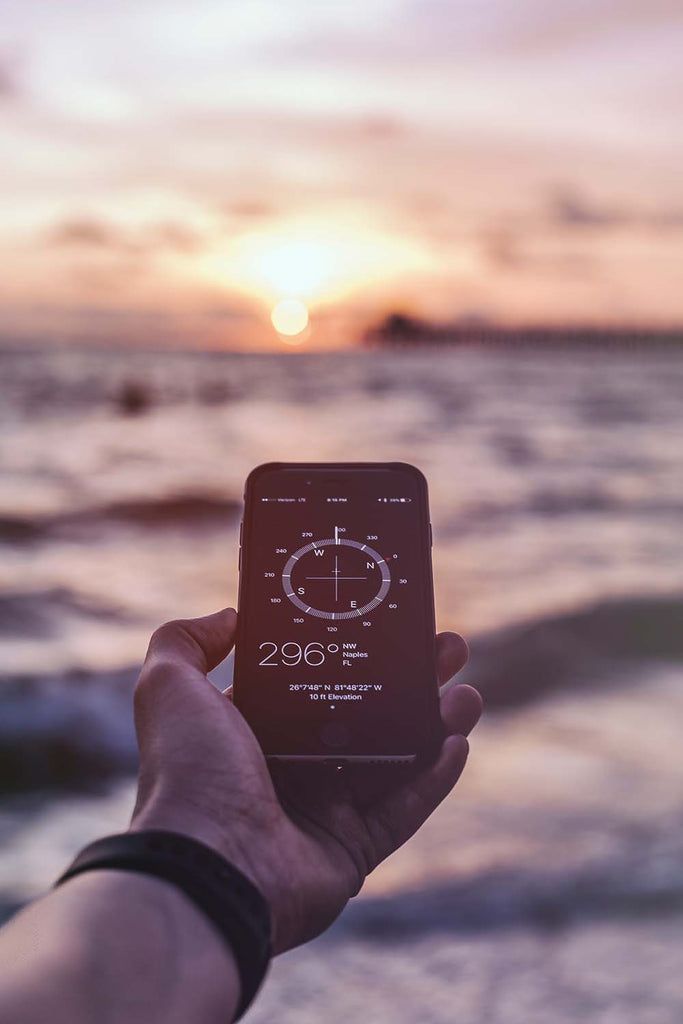 a phone is used for gps near a beach