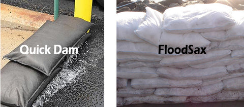 quick dam flood barrier bag vs. FloodSax flood sack 