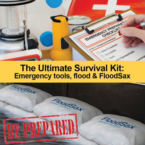 Disaster Kit Survival Kit and Instant Sandless Sandbag alternative FloodSax flood bags flood sacks 