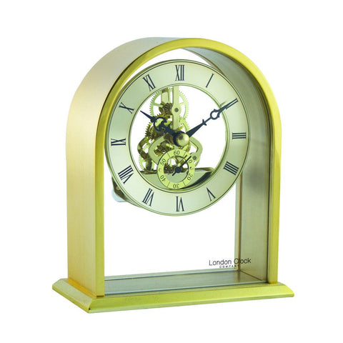 London Clock Co 14cm Gold Arch Top Skeleton Mantel Clock